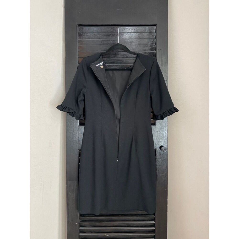 Karl Lagerfeld Paris Black Sheath Dress Pearl Sleeve Size 4 - Picture 5 of 9